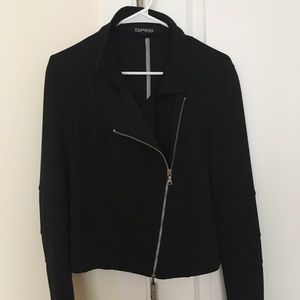 Black moto style knit jacket